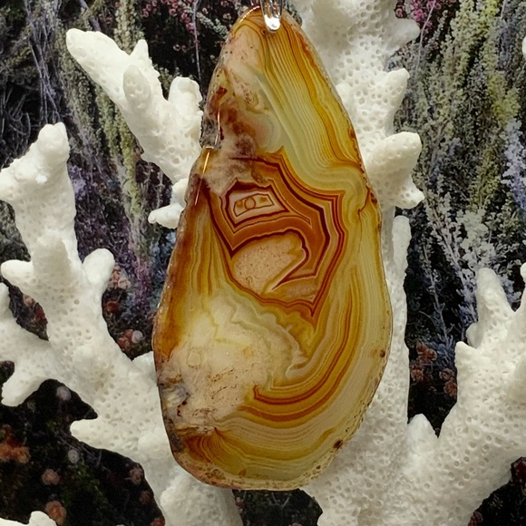 Onyx Agate Slice Pendant Necklace on Cotton Cord - Picture 6 of 11